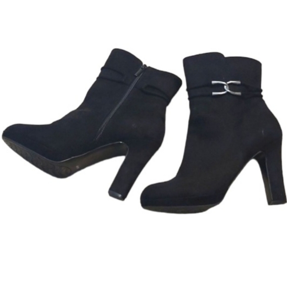 Impo Platform Faux Suede Heel Ankle Boots with Silver Accessories - Picture 1 of 6